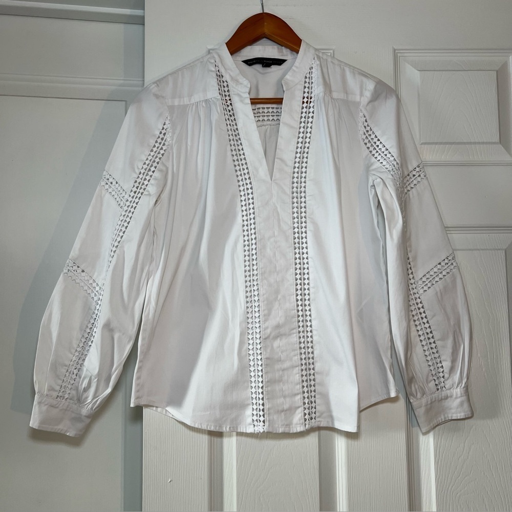 White House Black Market Long Sleeve Cotton Blend Lace Trim Shirt